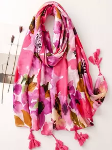 Khăn trang trí tua rua in hoa - Nhiều màu - Xem 1