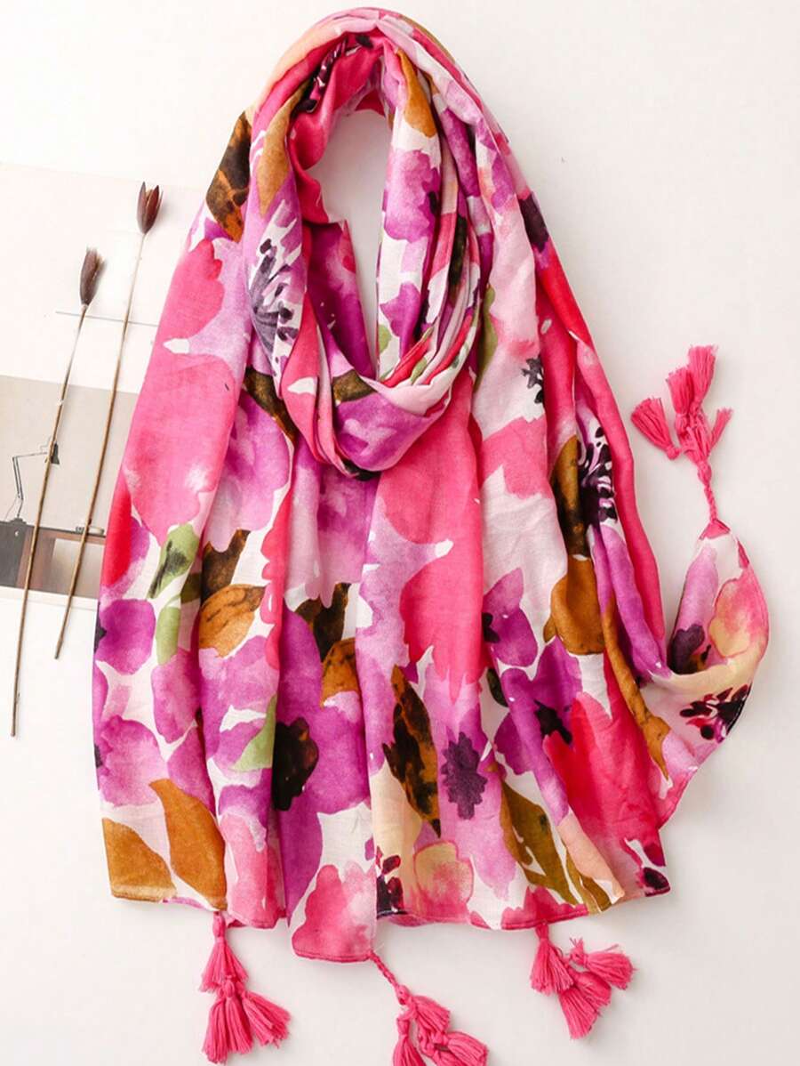 Khăn trang trí tua rua in hoa - Nhiều màu - Xem 1