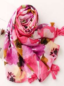 Khăn trang trí tua rua in hoa - Nhiều màu - Xem 2