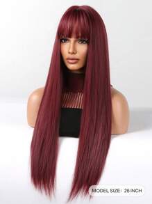 Tóc giả tổng hợp dài thẳng có tóc mái - Đỏ - Xem 3