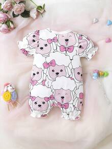 SHEIN Baby Cartoon Graphic Puff Sleeve Romper - Multicolor - View 2