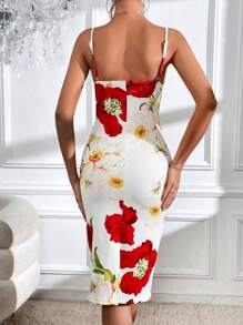 SHEIN Privé 印花高衩吊帶連衣裙 - 彩色 - 查看 2