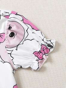 SHEIN Baby Cartoon Graphic Puff Sleeve Romper - Multicolor - View 4