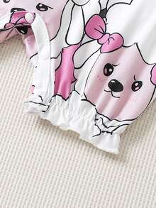 SHEIN Baby Cartoon Graphic Puff Sleeve Romper - Multicolor - View 5