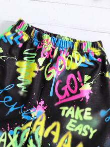 SHEIN 小男童字母圖案T恤和短褲 - 彩色 - 查看 4