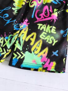 SHEIN 小男童字母圖案T恤和短褲 - 彩色 - 查看 6