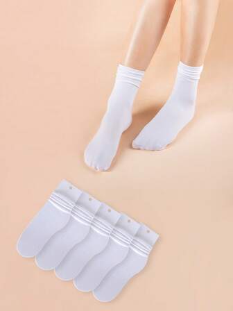 5雙女式簡約素色休閒襪子適合日常生活