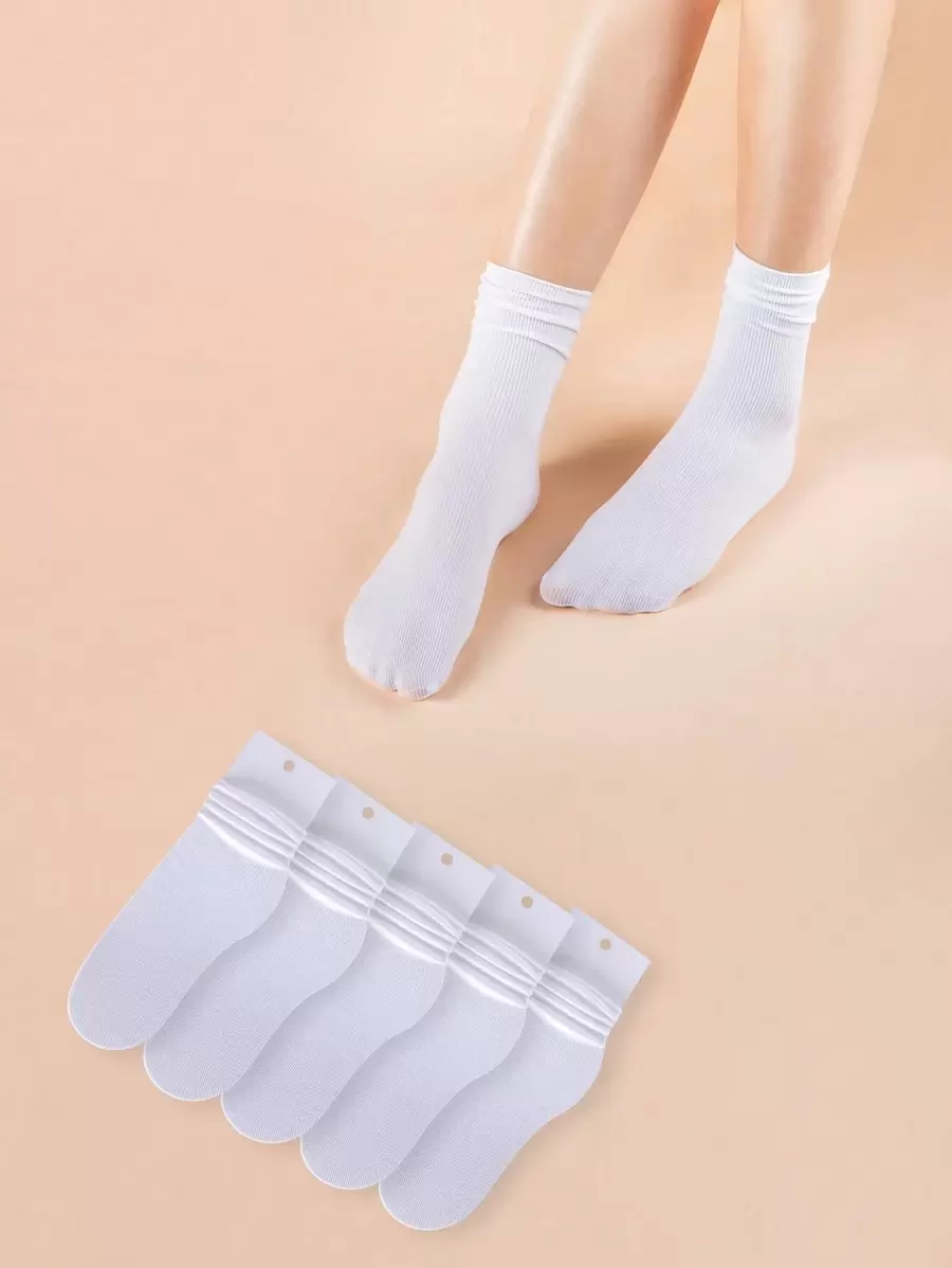 5雙女式簡約素色休閒襪子適合日常生活