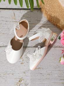 女孩蝴蝶和人造珍珠裝飾婚禮戶外踝帶平底鞋 - 白色 - 查看 2