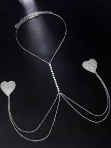 Heart Decor Rhinestone Nipple Pasties - Silver - View 2