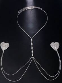 Heart Decor Rhinestone Nipple Pasties - Silver - View 3