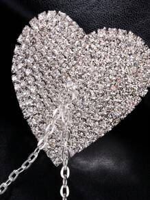 Heart Decor Rhinestone Nipple Pasties - Silver - View 5
