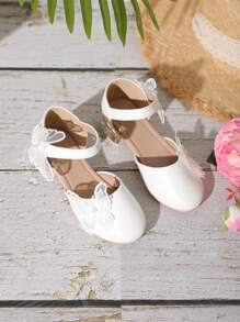 女孩蝴蝶和人造珍珠裝飾婚禮戶外踝帶平底鞋 - 白色 - 查看 5