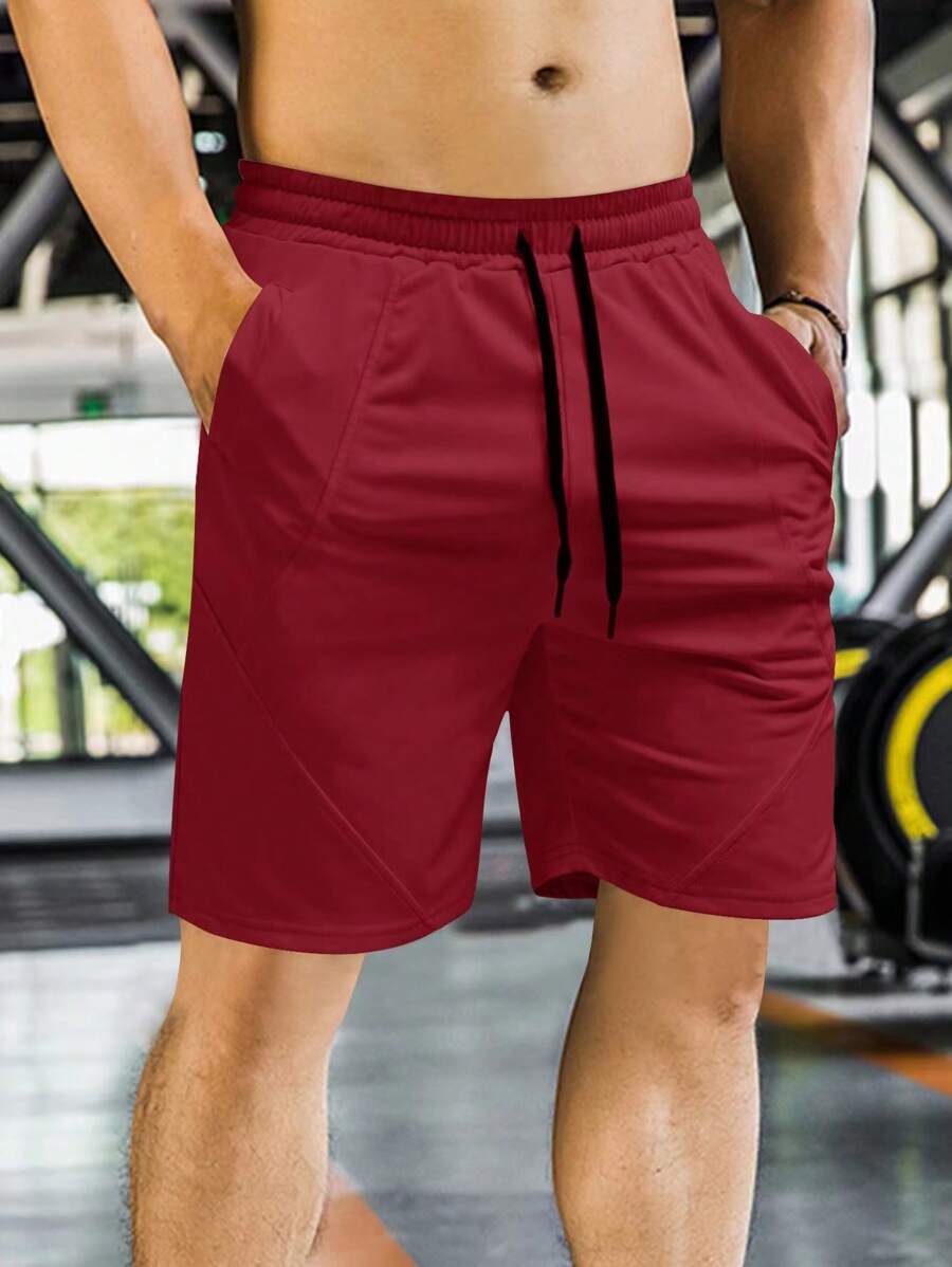 Manfinity Homme Men Solid Slant Pocket Drawstring Waist Shorts - Burgundy - View 1