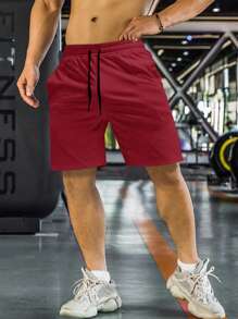 Manfinity Homme Men Solid Slant Pocket Drawstring Waist Shorts - Burgundy - View 3