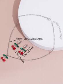 3 cái/bộ Rhinestone Cherry Trang Trí Bộ Trang Sức, Trang Sức Bằng Thép Không Gỉ - Bạc - Xem 3