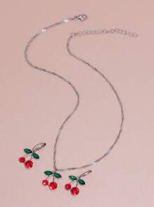 3 cái/bộ Rhinestone Cherry Trang Trí Bộ Trang Sức, Trang Sức Bằng Thép Không Gỉ - Bạc - Xem 4
