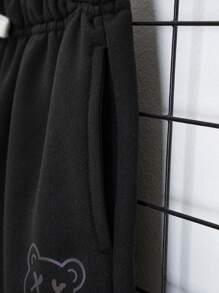 SHEIN 男孩反光小熊印花腰部抽繩短褲 - 黑色 - 查看 4