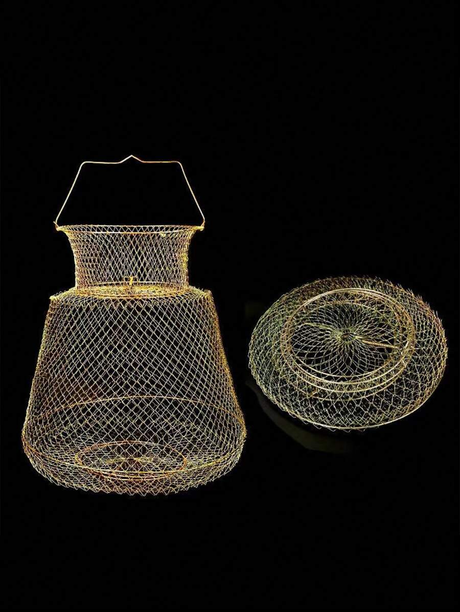 1入組鋼絲魚網狀籠子便攜可折疊金屬魚螃蟹籃子包