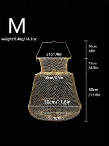 1入組鋼絲魚網狀籠子便攜可折疊金屬魚螃蟹籃子包