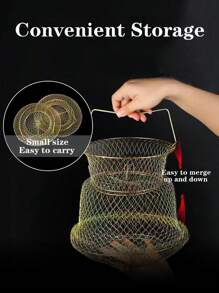 1入組鋼絲魚網狀籠子便攜可折疊金屬魚螃蟹籃子包