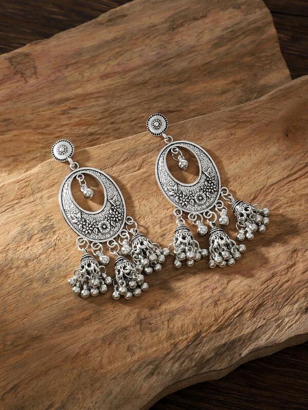 Floral Pattern Tassel Decor Drop Earrings SHEIN USA