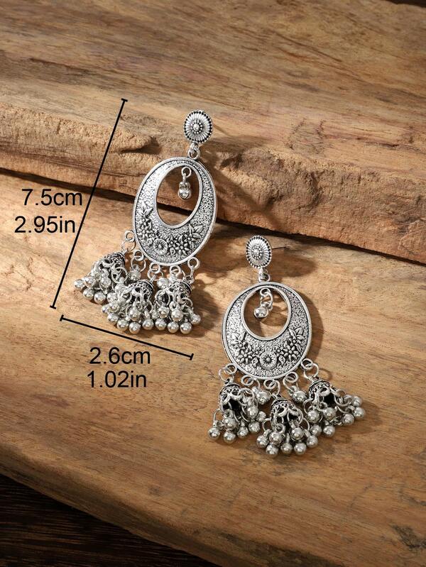 Floral Pattern Tassel Decor Drop Earrings SHEIN USA