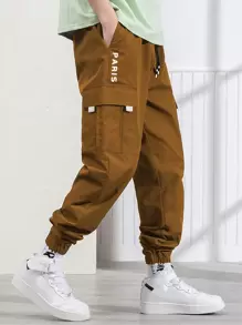 Manfinity Hypemode Quần Nam Dây kéo Túi Lá thư Đường phố - Màu Khaki - Xem 1