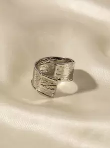 Uworld 1入18K黄金不锈钢纹理法式复古钻石褶皱开放戒指，適合日常配戴 - 銀色 - 查看 9