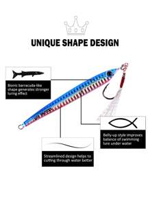 Goture 1pc Blue Jig Fishing Lure Metal Slow Fall Vertical Jig Sinking Lead Flat Jigs with Hook for Saltwater 60g/80g/100g/150g(2.12oz/2.82oz/3.53oz/5.29oz) - Blue - View 4