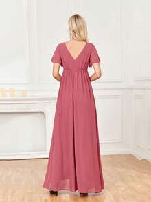 Vestido de manga mariposa de muslo con abertura - Color caoba - Ver 2