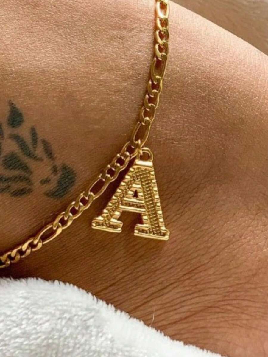 Pulsera tobillera con diseño de letra - Dorado - Ver 1