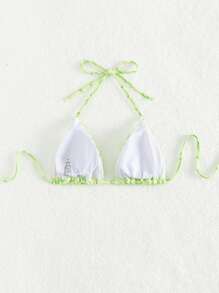 滿版印花吊脖三角杯比基尼上衣 - 綠色 - 查看 2