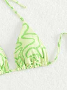 滿版印花吊脖三角杯比基尼上衣 - 綠色 - 查看 4