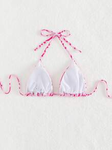 SHEIN Swim Summer Beach Allover Print Halter Triangle Bikini Top - Pink - View 2