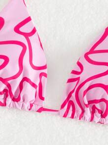 SHEIN Swim Summer Beach Allover Print Halter Triangle Bikini Top - Pink - View 4