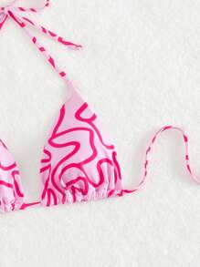 SHEIN Swim Summer Beach Allover Print Halter Triangle Bikini Top - Pink - View 5