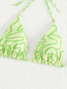 滿版印花吊脖三角杯比基尼上衣 - 綠色 - 查看 5