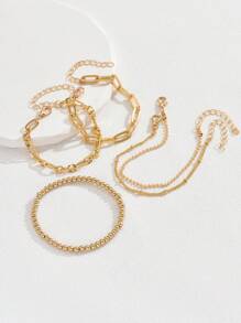 5pcs/Set Minimalist Hollow Chain Beaded Metal Bracelets For Women (Bead Quantity Random)
