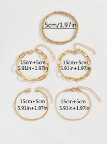 5pcs/Set Minimalist Hollow Chain Beaded Metal Bracelets For Women (Bead Quantity Random)