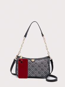 DK DKMG 1 件 PU 材质字母图案链条单肩包，适合日常使用或节日礼物 - 黑色 - 查看 6