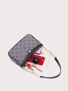 DK DKMG 1 件 PU 材质字母图案链条单肩包，适合日常使用或节日礼物 - 黑色 - 查看 8