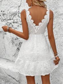 SHEIN ChicEase Eyelet Embroidery Ruffle Hem Dress - White - View 1