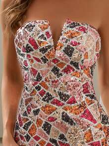 Missord 幾何亮片高衩抹胸正式連衣裙 - 彩色 - 查看 4