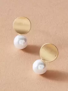 人造珍珠裝飾耳環 - 金黃色 - 查看 3