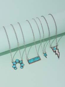 4入組綠松石裝飾鏈條樣式項鍊 - 彩色 - 查看 1