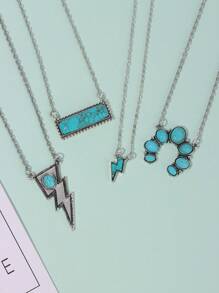 4入組綠松石裝飾鏈條樣式項鍊 - 彩色 - 查看 4