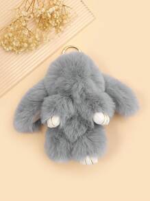 Fuzzy Rabbit Charm Keychain - Light Grey - View 1