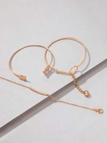 1 cái Thời Trang Hợp Kim Kẽm Bướm và Hạt Trang Trí Liên Kết Vòng Đeo Tay và 2 cái/bộ của Phụ Nữ Cuff Vòng Tay cho Trang Trí Hàng Ngày - Vàng - Xem 4