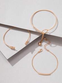 1 cái Thời Trang Hợp Kim Kẽm Bướm và Hạt Trang Trí Liên Kết Vòng Đeo Tay và 2 cái/bộ của Phụ Nữ Cuff Vòng Tay cho Trang Trí Hàng Ngày - Vàng - Xem 6